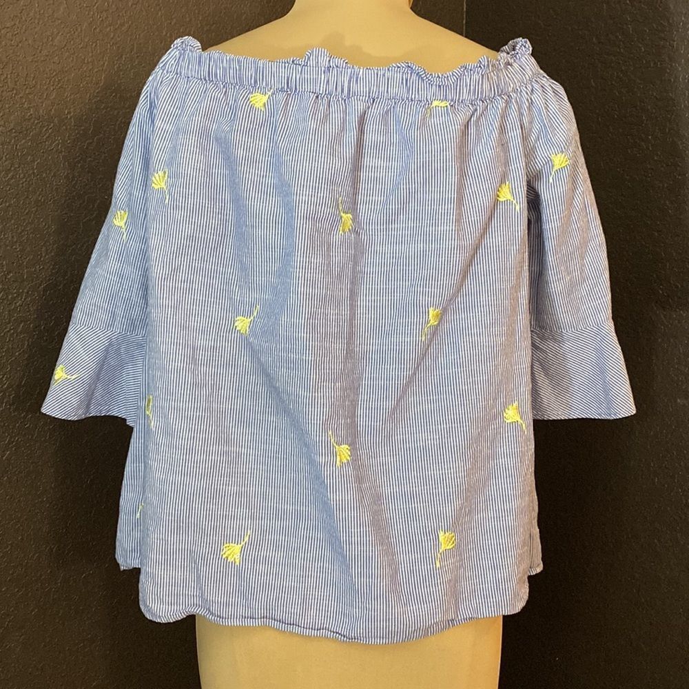 Casual Collection by F & F blue white pinstripe embroidered off shoulder blouse - Picture 6 of 6
